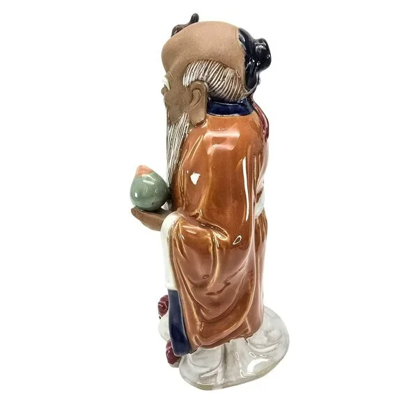 Vintage Chinese Shou Lao Figurine Holding Staff & Peach Long Life JE250